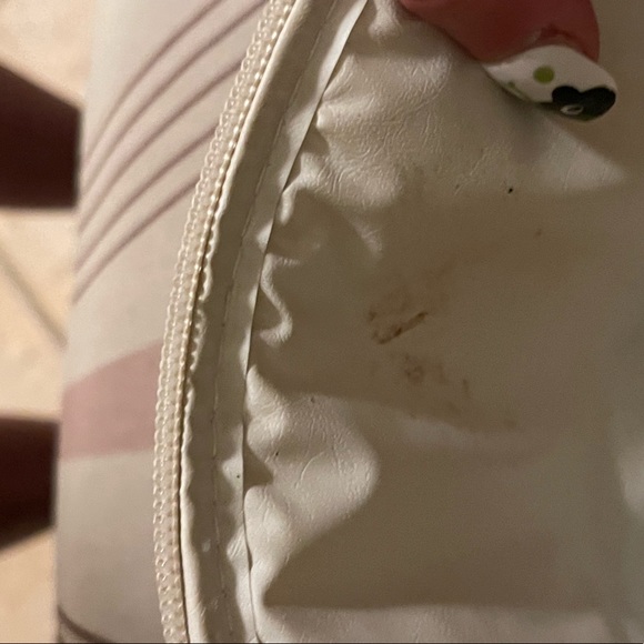 ALLAN EDWARD Vintage 80s Half Moon White & Brown Stripe Crossbody - Picture 11 of 13